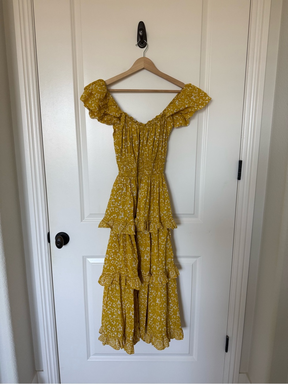 Cleobella Yellow Tiered Ruffle Midi Dress Boho Cottagecore Size XS - Picture 2 of 4